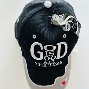NWT Black and White Baseball Cap, “God Is Good Aa The Time” (Unisex)